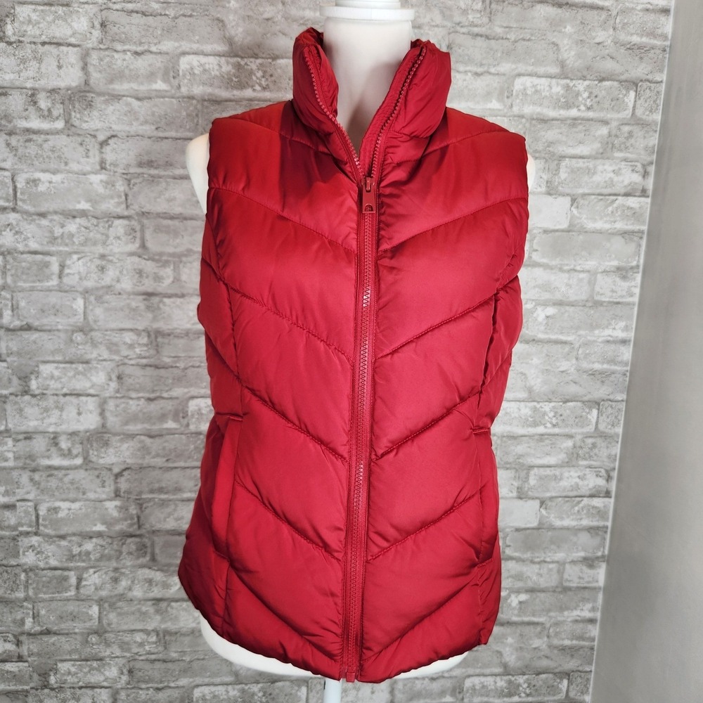 Cole Haan Puffer Vest Red Chevron Quilted Sleeveless Jacket Small